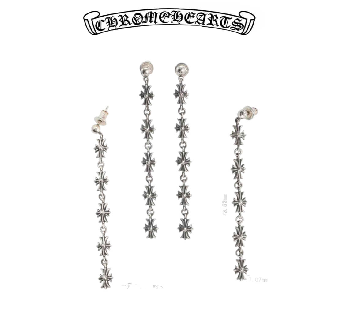 Chrome Hearts Silver TINY E 5 Cross Earring (4.1g)